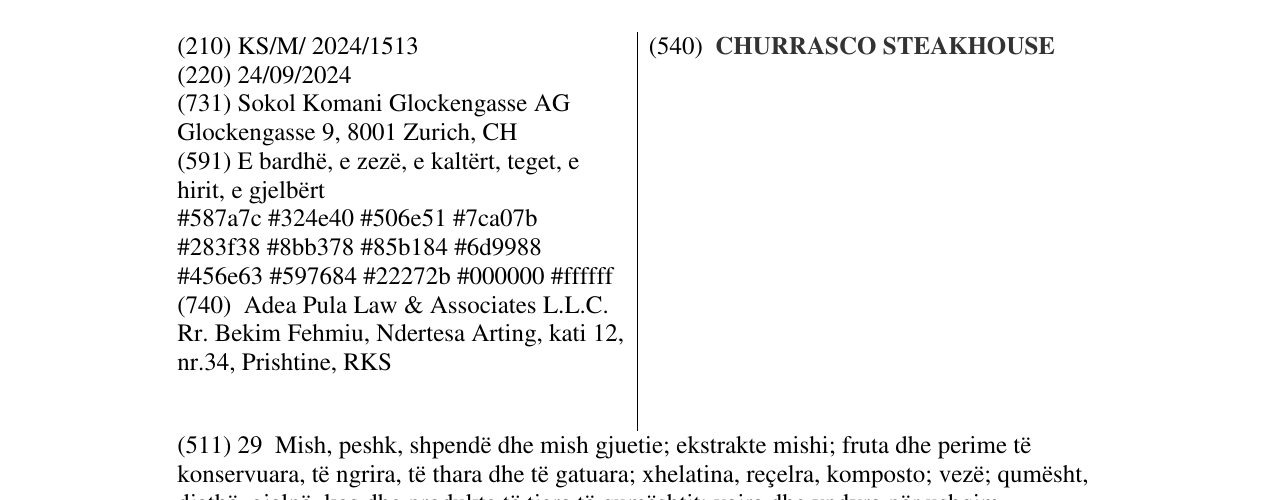 Zëri i markës CHURRASCO STEAKHOUSE në buletin