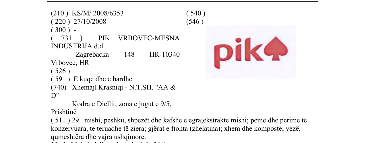 Zëri i markës PIK në buletin