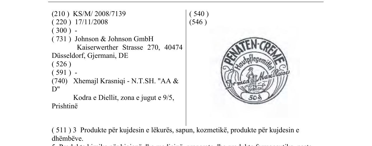 Zëri i markës PENATEN- CRÈME HAUTPFLEGEMITTEK 50 në buletin