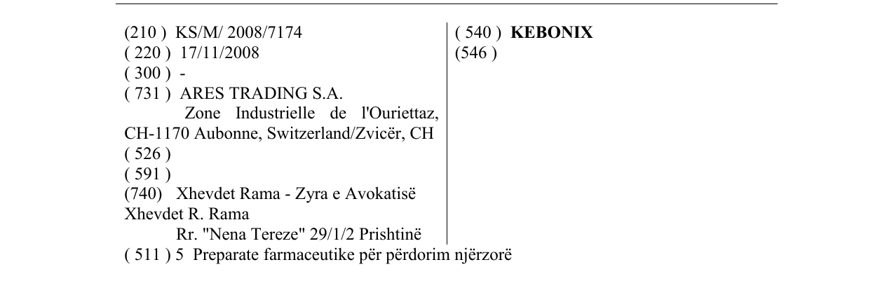 Zëri i markës KEBONIX në buletin