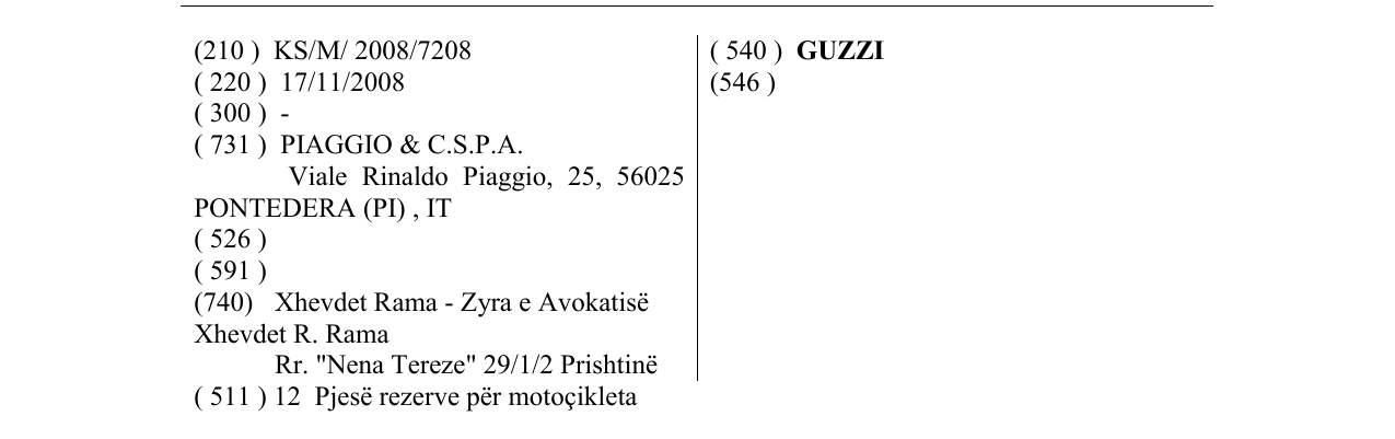Zëri i markës GUZZI në buletin