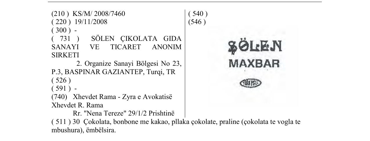 Zëri i markës SOLEN MAXBAR në buletin