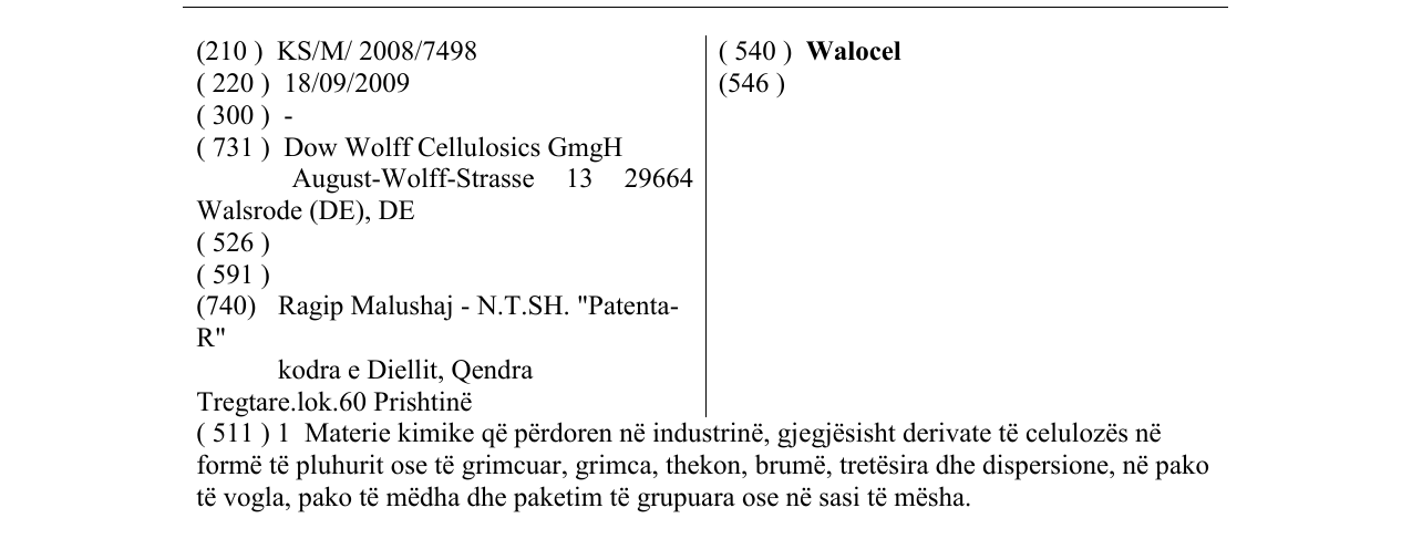 Zëri i markës Walocel në buletin