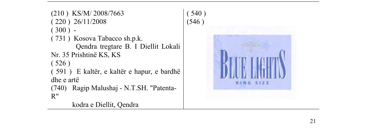 Zëri i markës BLUE LIGHTS në buletin