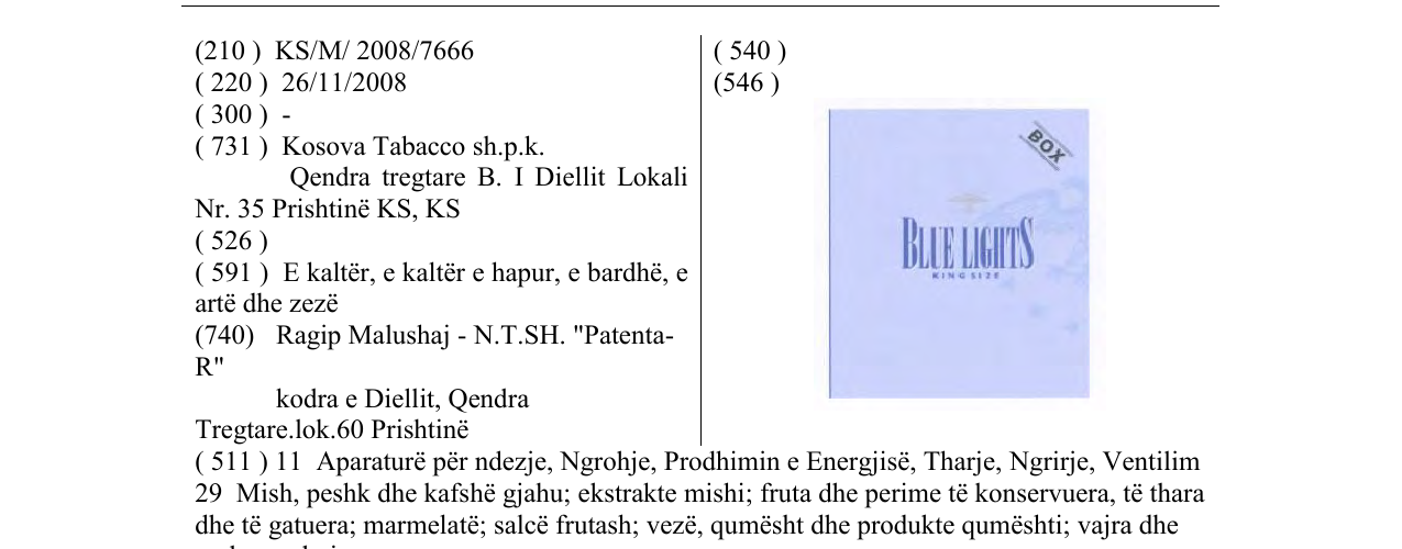 Zëri i markës BLUE LIGHTS në buletin
