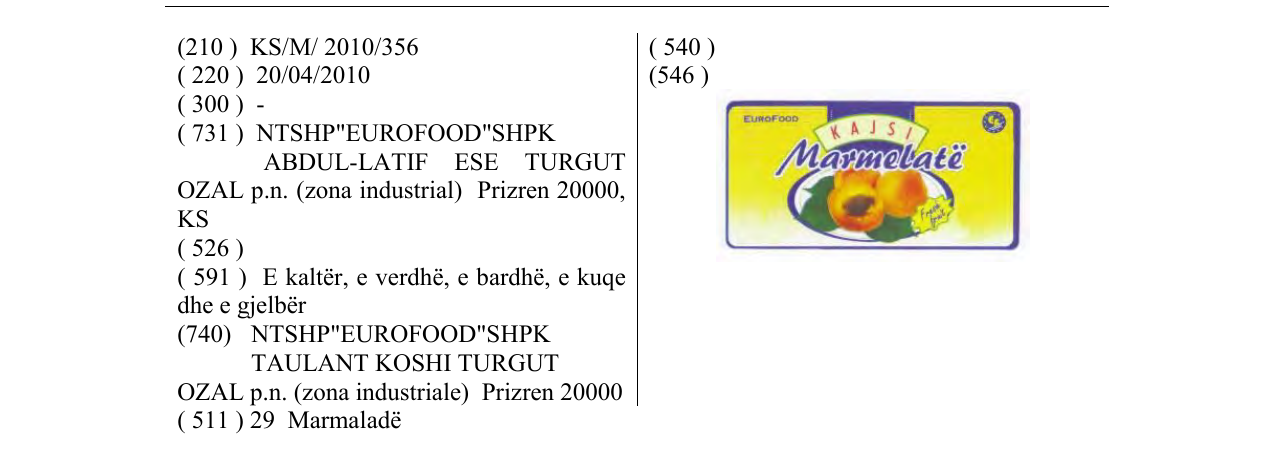 Zëri i markës KAJSI Marmelatë në buletin