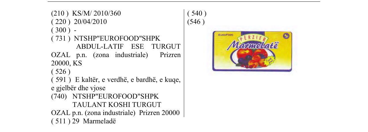 Zëri i markës PËRZIER Marmelatë në buletin