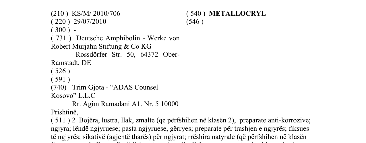 Zëri i markës METALLOCRYL në buletin