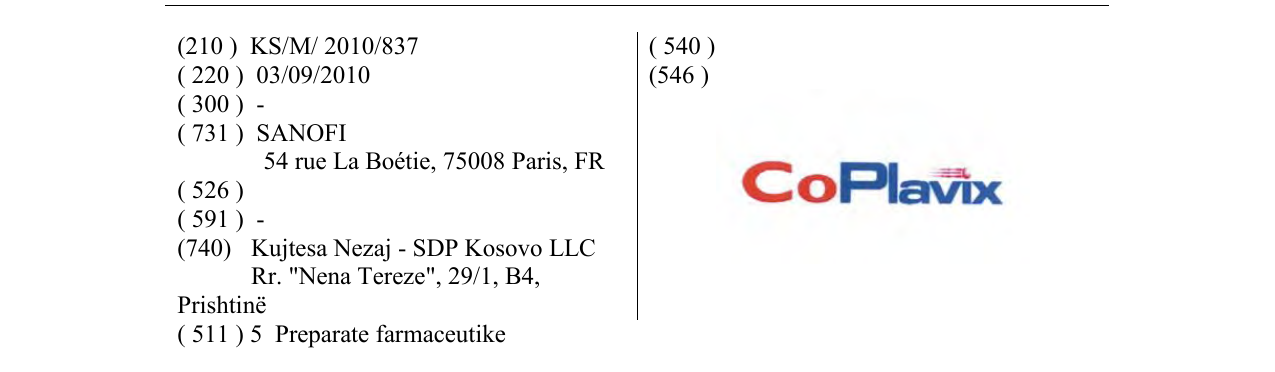 CoPlavix markasının bültendeki kaydı