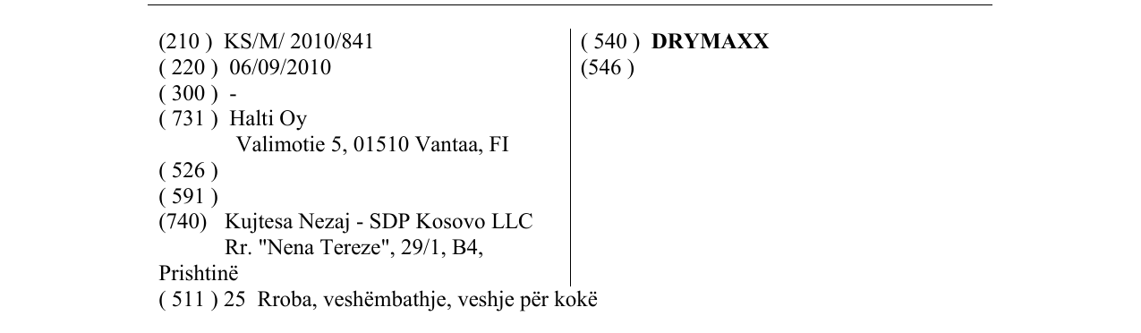 Zëri i markës DRYMAXX në buletin