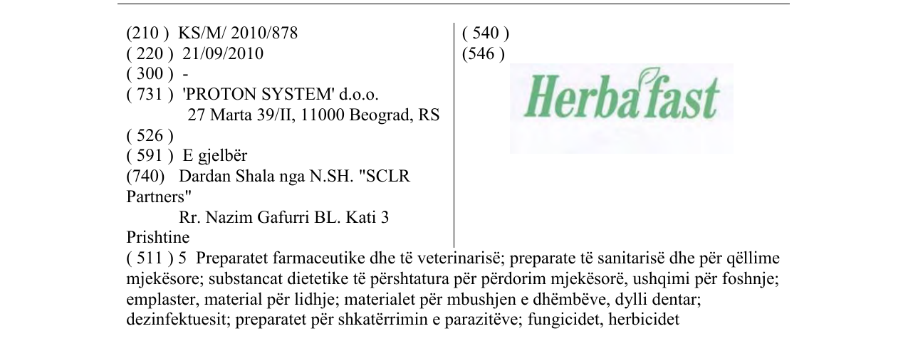 Zëri i markës Herba fast në buletin