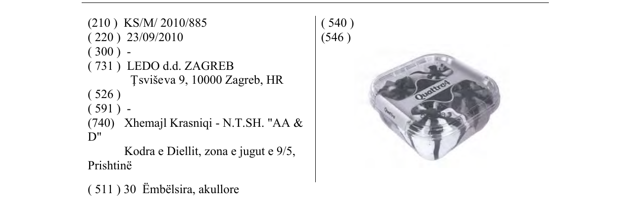 Zëri i markës Quattra4 në buletin