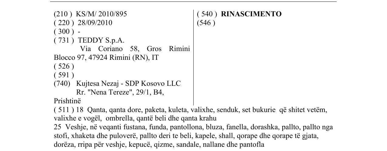 Zëri i markës RINASCIMENTO në buletin