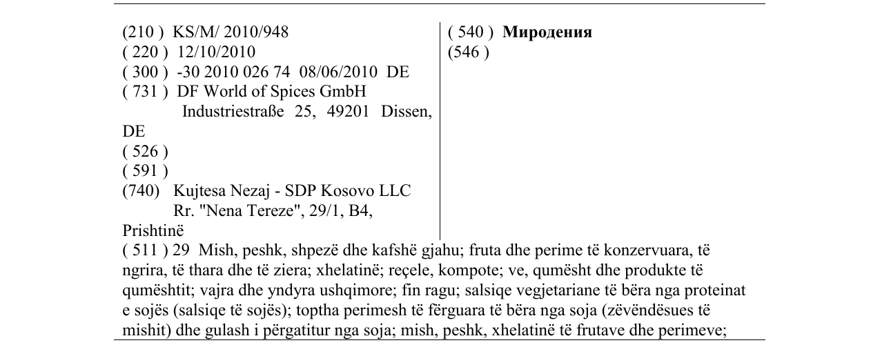 Zëri i markës Mиpoдeния në buletin