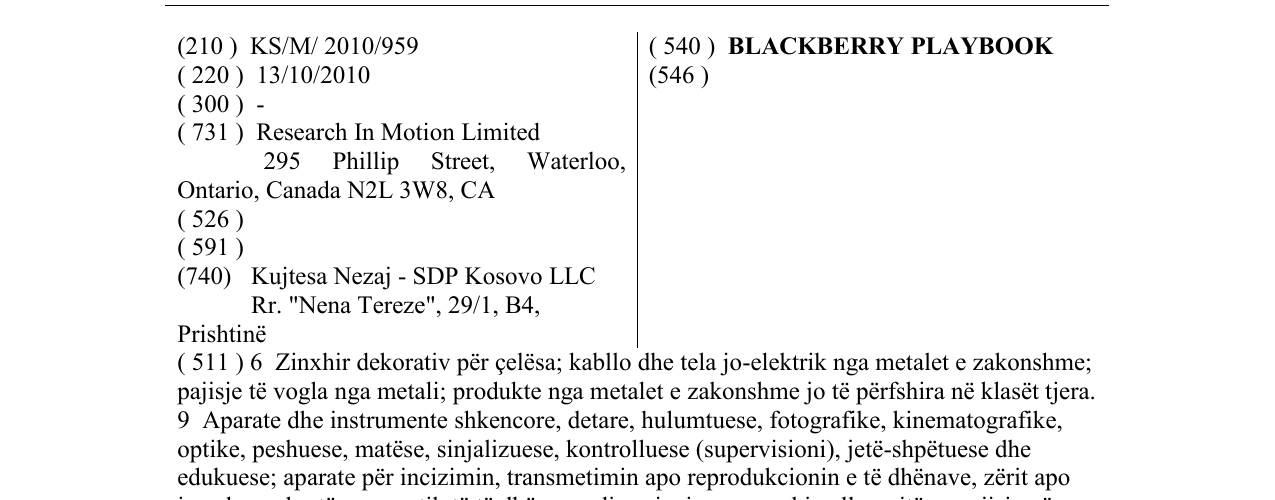 Zëri i markës BLACKBERRY PLAYBOOK në buletin