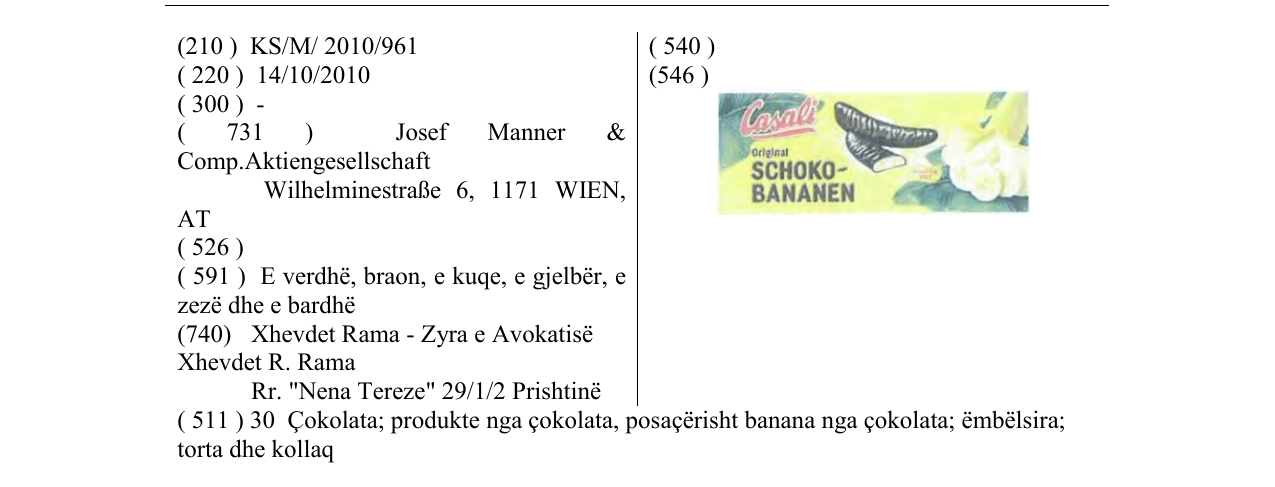 Zëri i markës Casali SCHOKO BANANEN në buletin