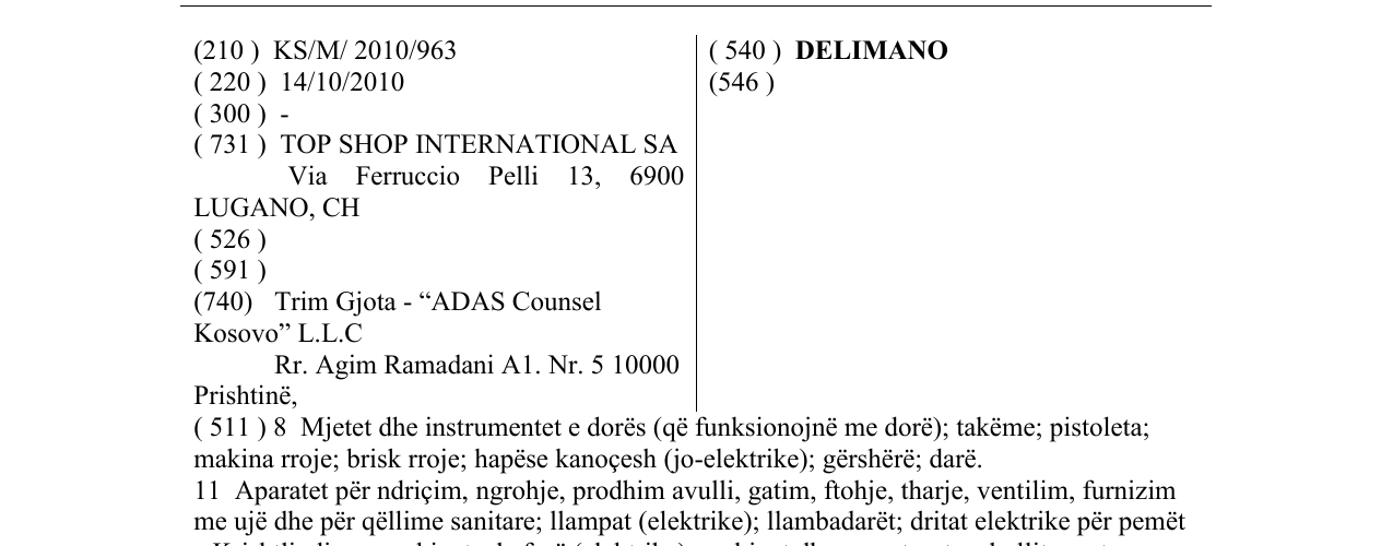 Zëri i markës DELIMANO në buletin