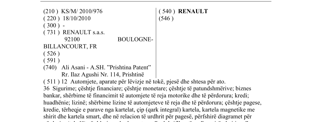 Zëri i markës RENAULT në buletin
