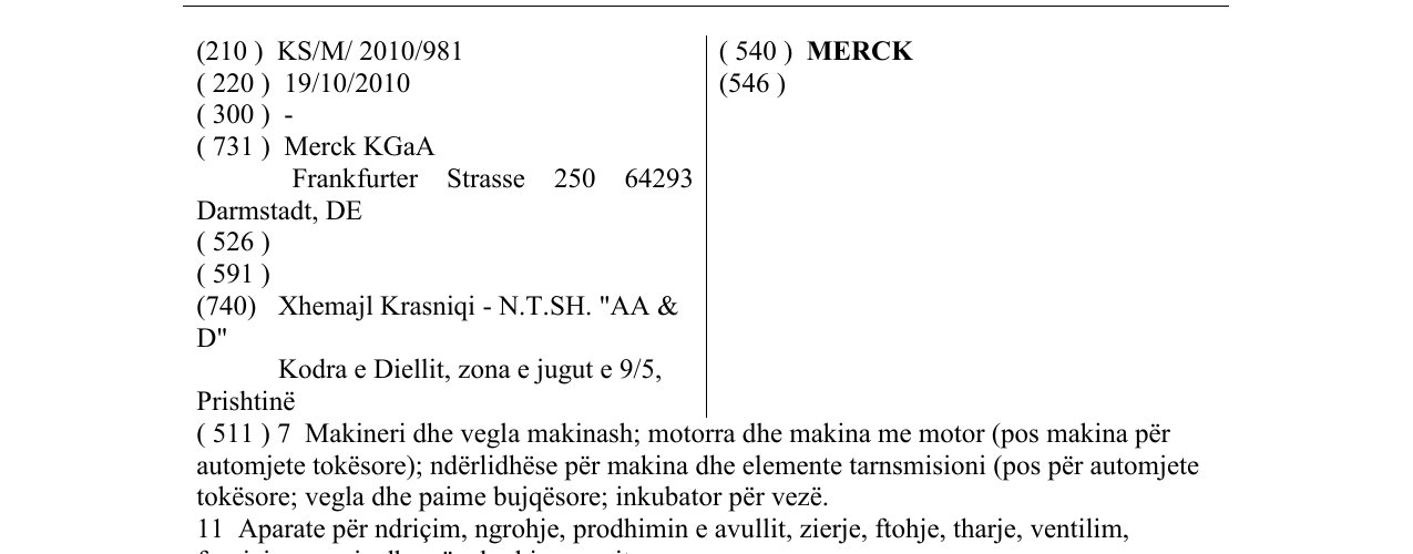 Zëri i markës MERCK në buletin