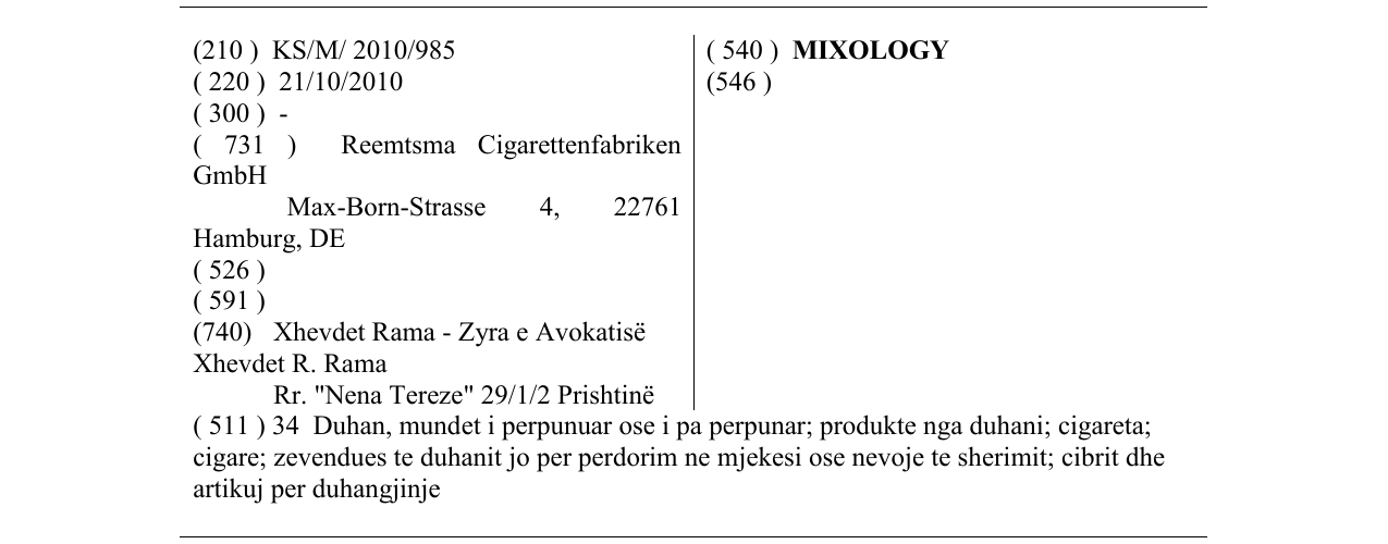 Zëri i markës MIXOLOGY në buletin