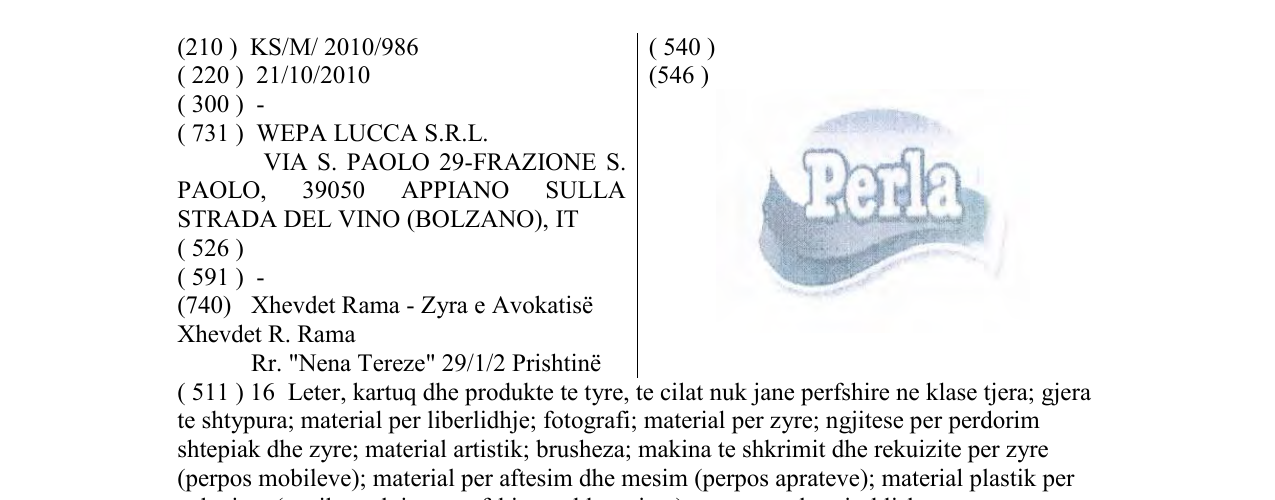Zëri i markës Perla në buletin