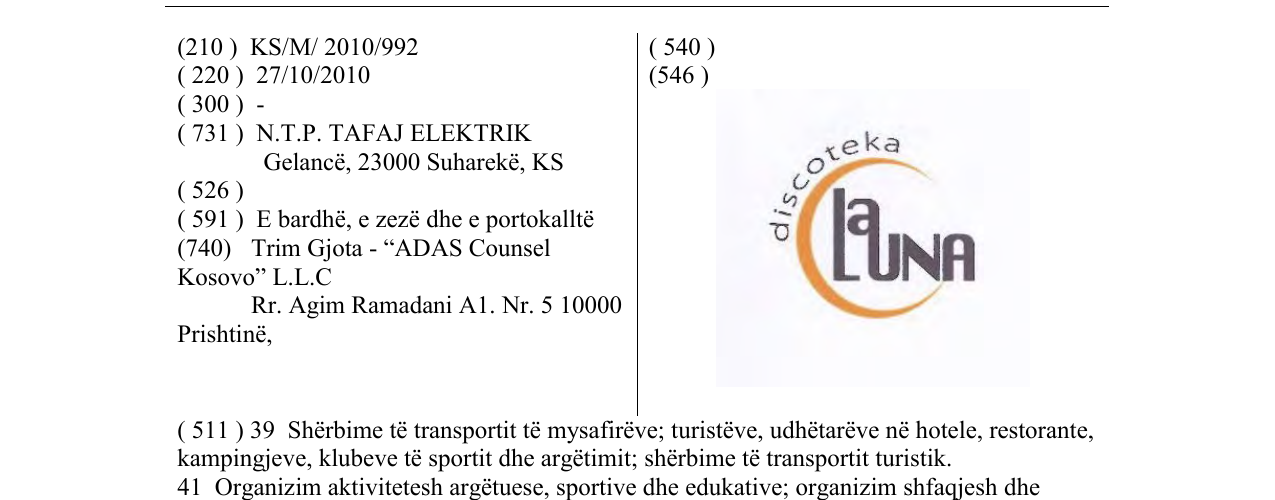 Zëri i markës discoteka LaLUNA në buletin