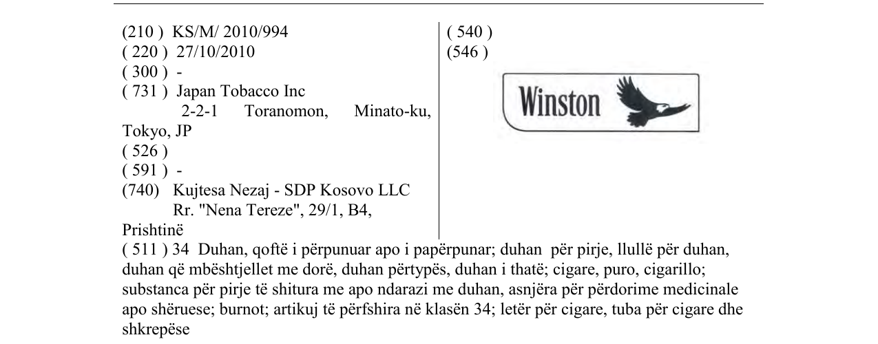 Zëri i markës WInston në buletin