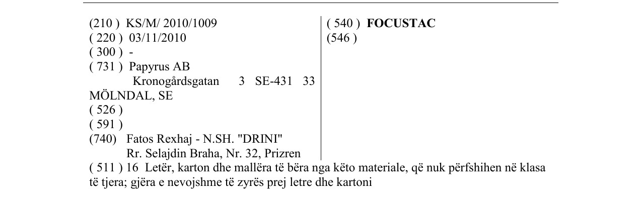 Zëri i markës FOCUSTAC në buletin