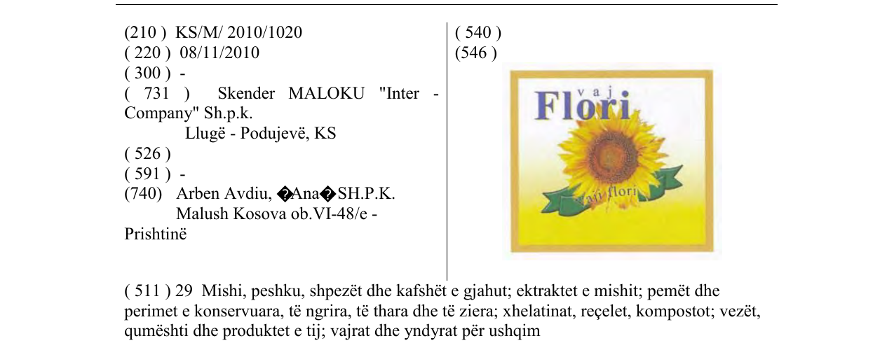 Zëri i markës vaj Flori në buletin