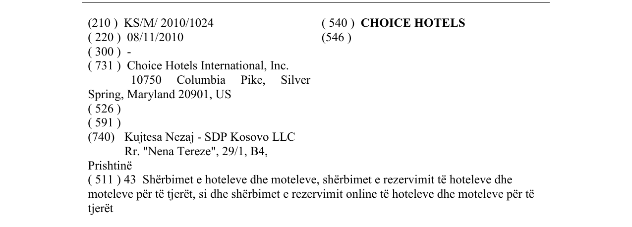 Zëri i markës CHOICE HOTELS në buletin