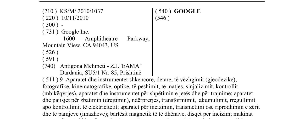 Zëri i markës GOOGLE në buletin