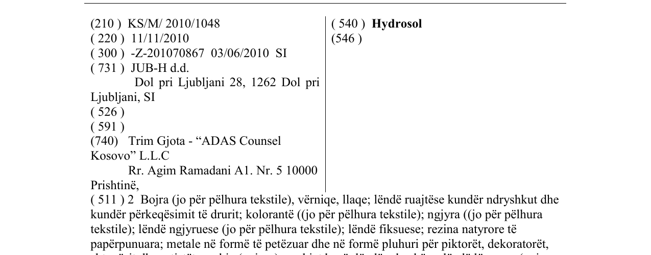 Zëri i markës Hydrosol në buletin