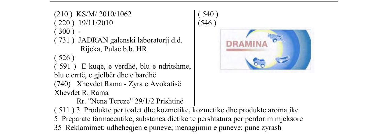 Zëri i markës DRAMINA në buletin