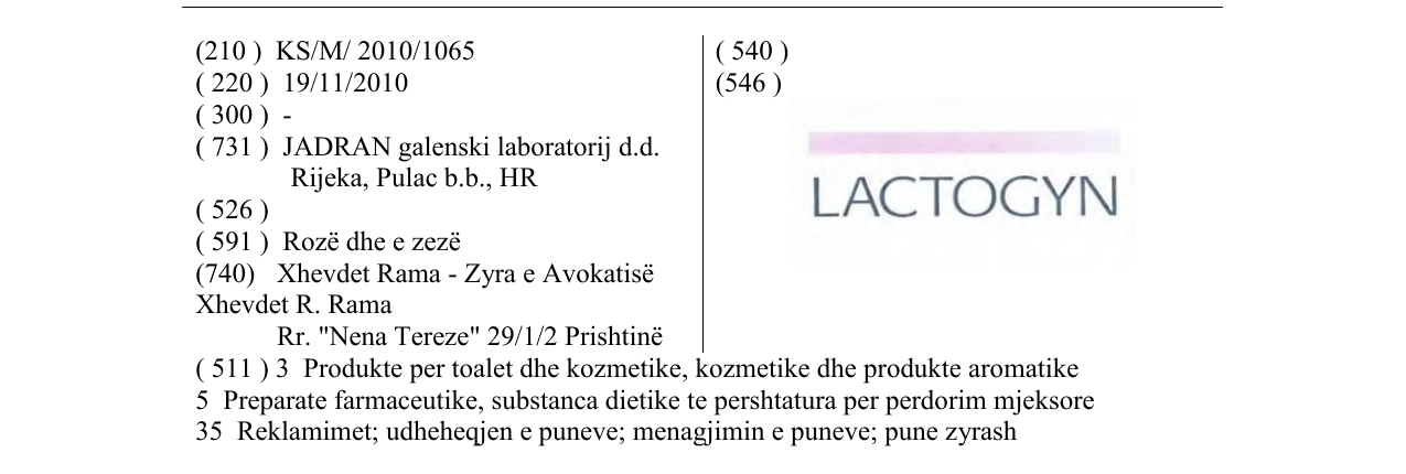 Zëri i markës LACTOGYN në buletin