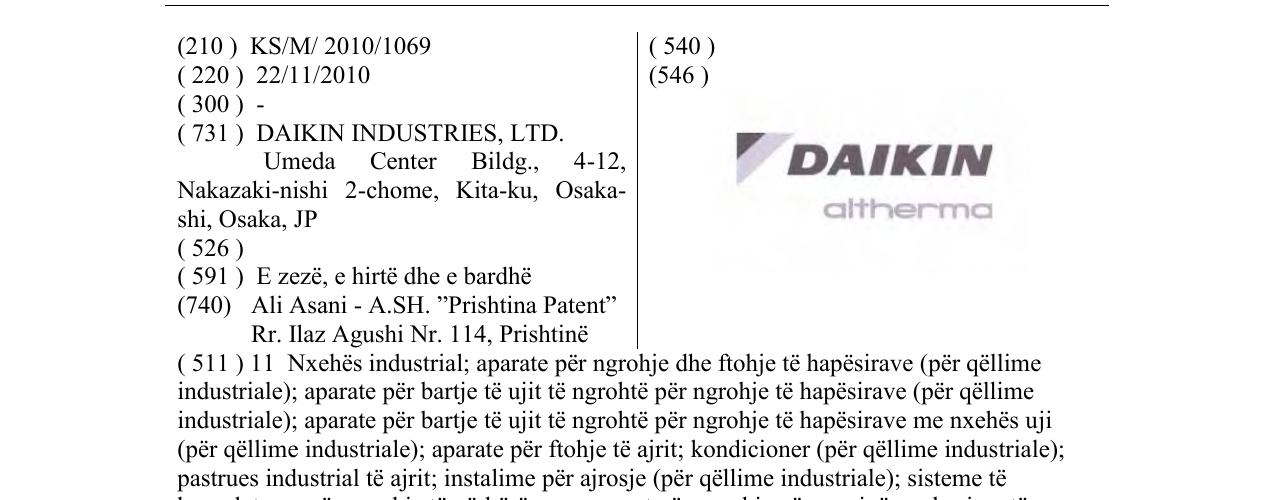 Zëri i markës DAIKIN altherma në buletin