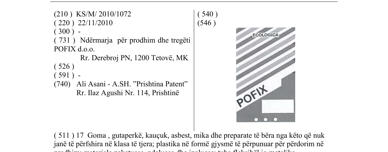 Zëri i markës ECOLOGICA - POFIX në buletin