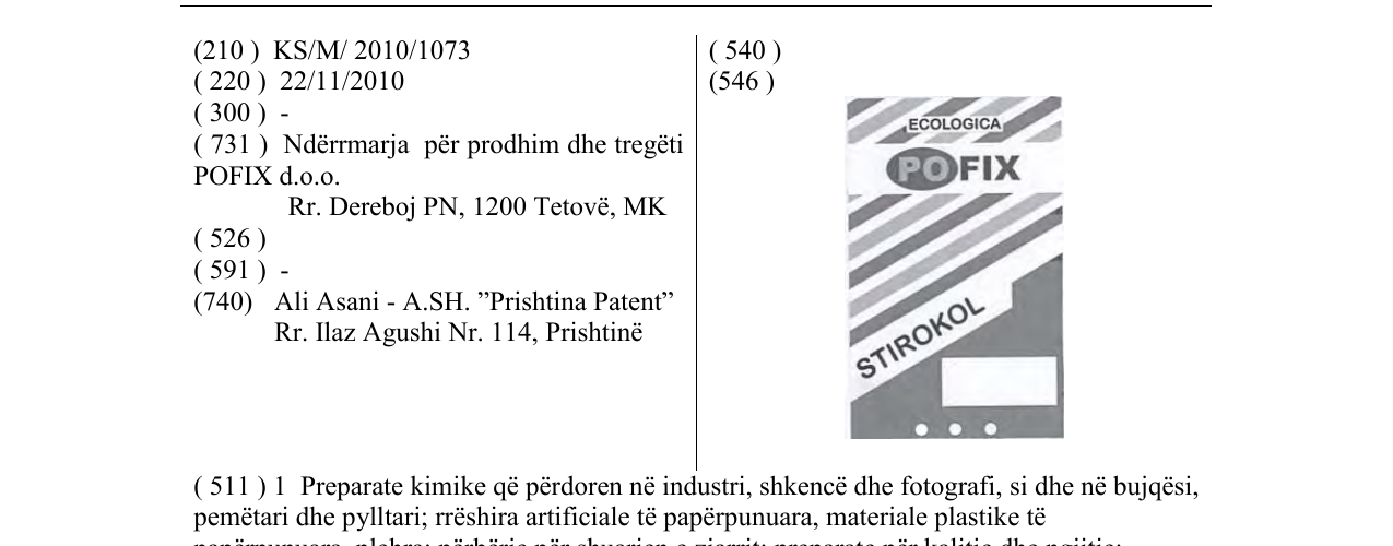 Zëri i markës ECOLOGICA POFIX STIROKOL në buletin