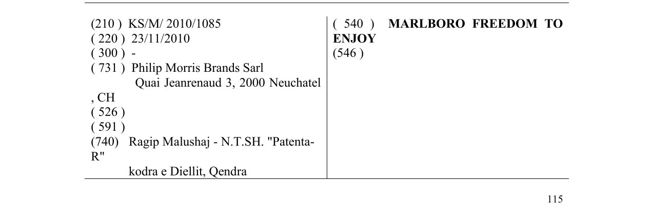 Zëri i markës MARLBORO FREEDOM TO ENJOY në buletin