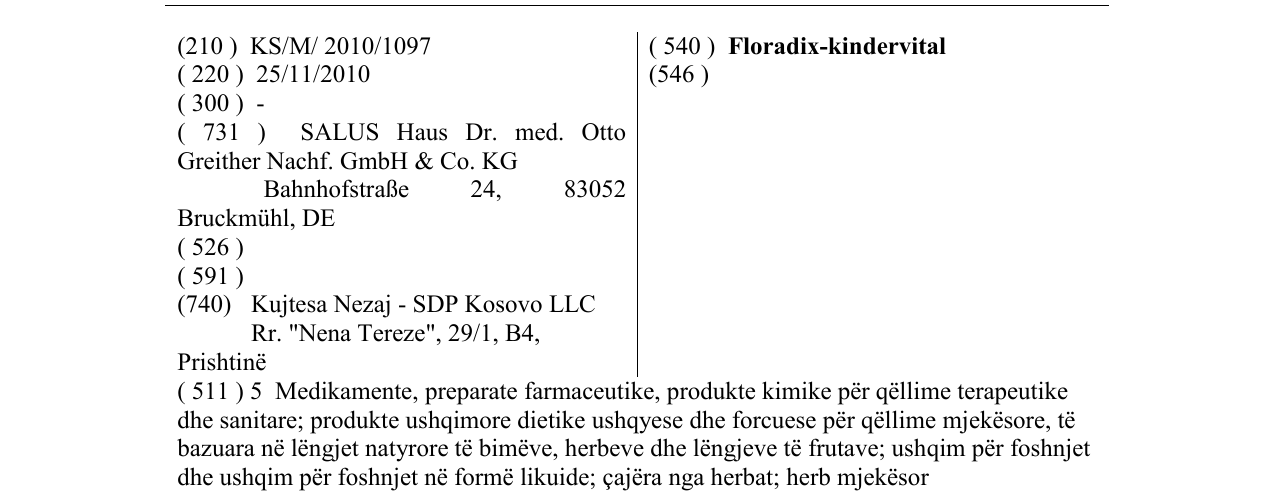 Zëri i markës Floradix-kindervital në buletin