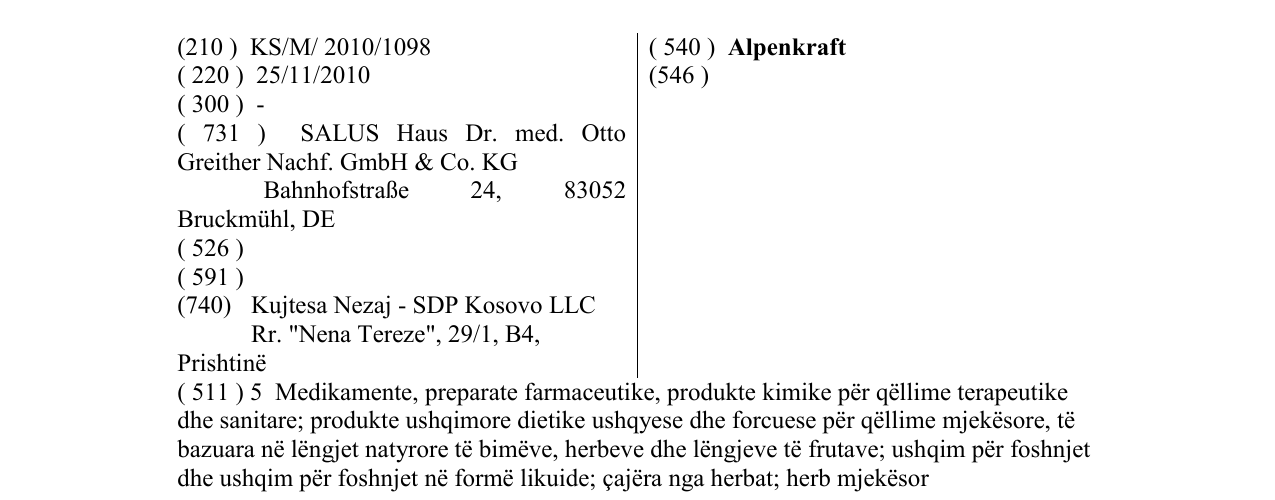 Zëri i markës Alpenkraft në buletin