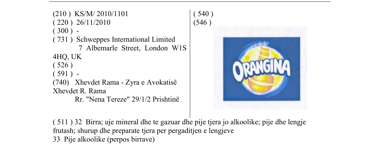 Zëri i markës ORANGINA në buletin