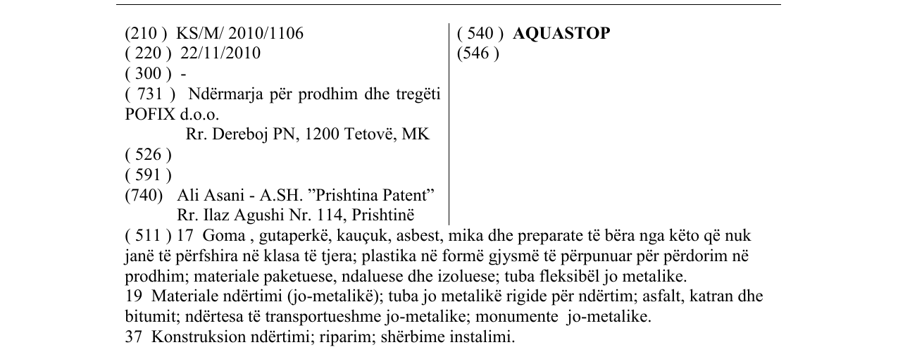 Zëri i markës AQUASTOP në buletin