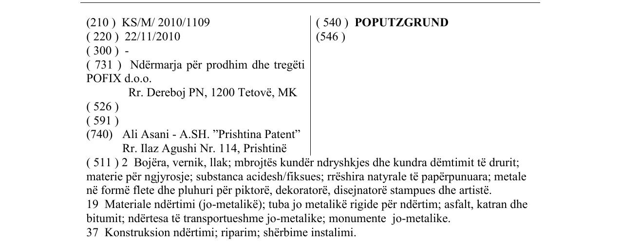 Zëri i markës POPUTZGRUND në buletin