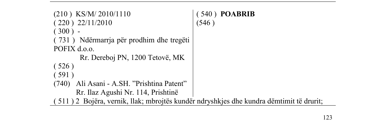 Zëri i markës POABRIB në buletin