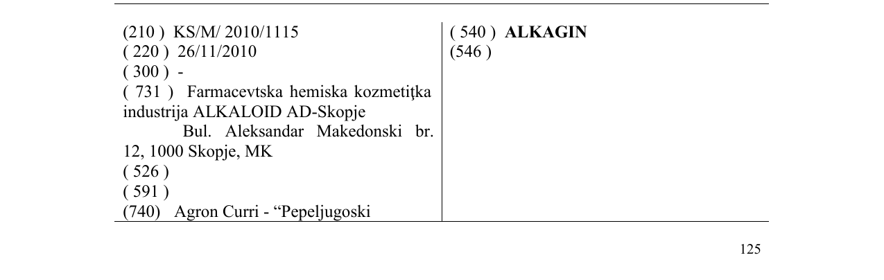 Zëri i markës ALKAGIN në buletin