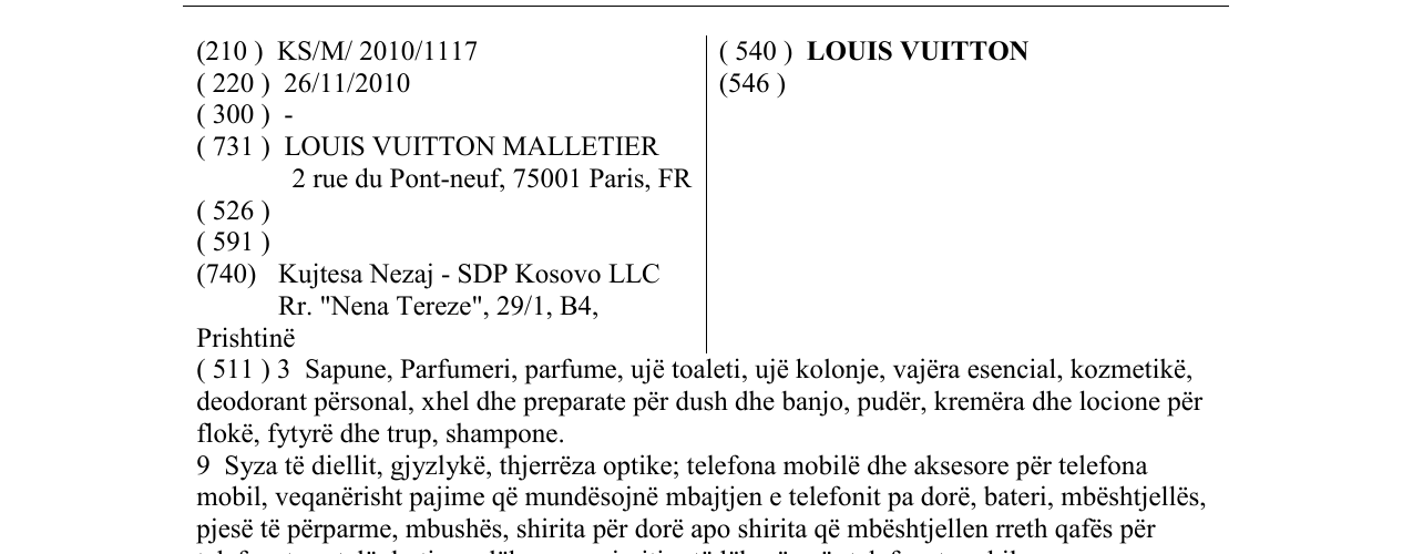 Zëri i markës LOUIS VUITTON në buletin