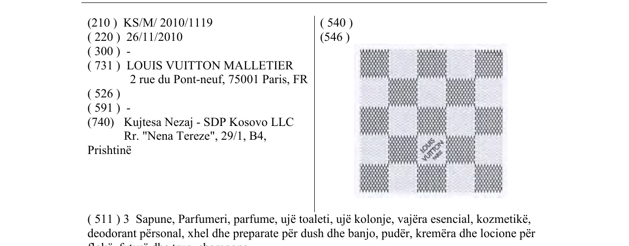 Zëri i markës LOUIS VUITTON PARIS në buletin