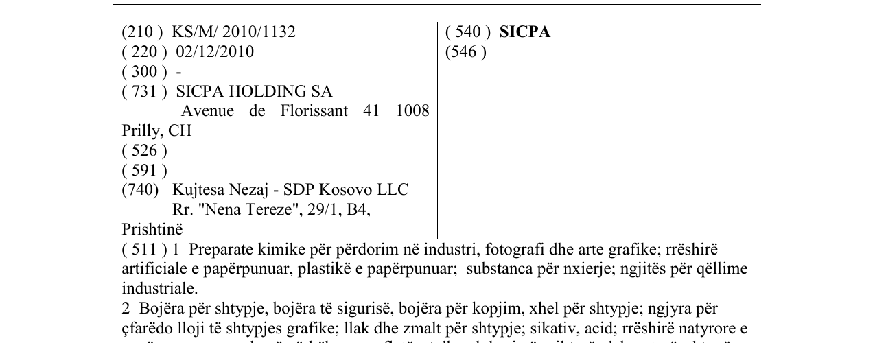 Zëri i markës SICPA në buletin