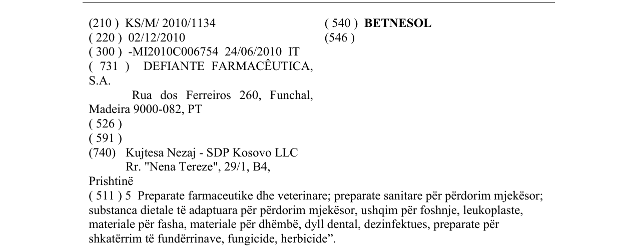 Zëri i markës BETNESOL në buletin
