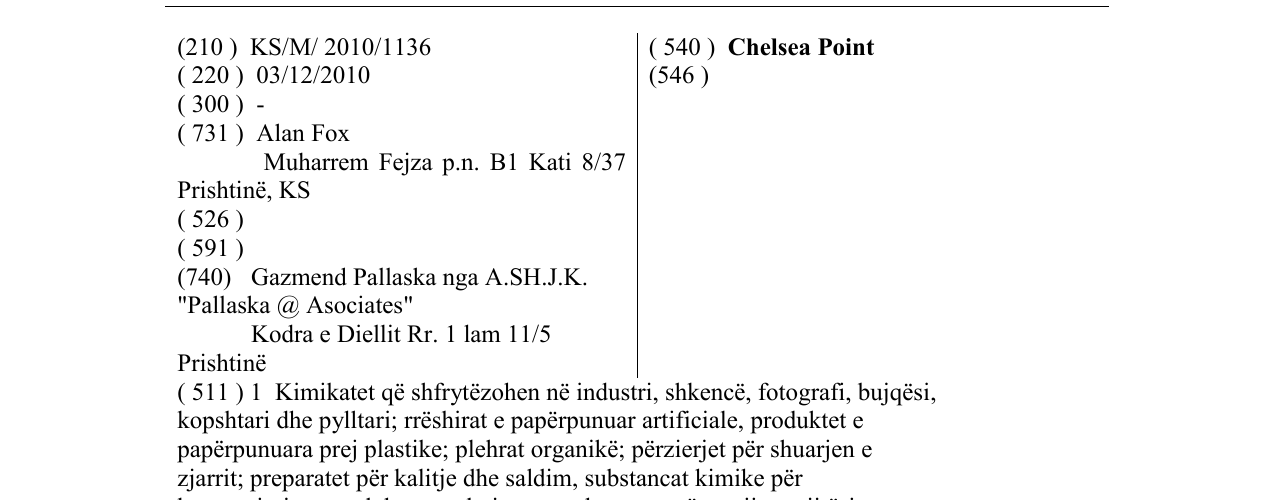 Zëri i markës Chelsea Point në buletin